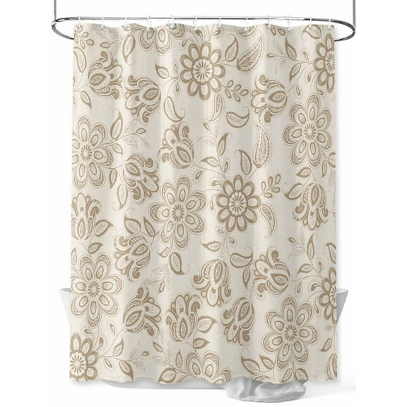 Shower Curtain Beige Paisley Floral Bathroom Curtains with Hooks, Waterproof Fabric Retro Bohemian Flowers Bath Shower Curtains Set for Bathroom Bathtubs Decor 36x72 Inch