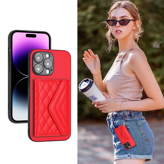 Allytech iPhone 14 Pro Wallet Case with Hand Wrist, PU Leather RFID Blocking Cards Slots Shockproof Stand Feature Bumper Magnetic Closure Slim Shell Phone Case for Apple iPhone 14 Pro, Red