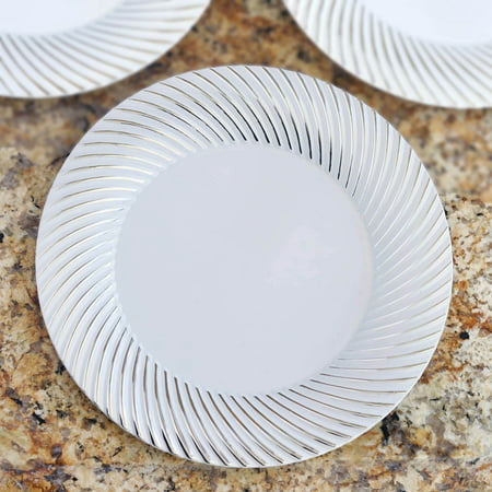 Efavormart 50 Pcs -  Round Disposable Plastic Plate Dinner Plates for Wedding Party Banquet Events - Twirl (Best Plastic Plates For Wedding)