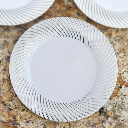 Efavormart 50 Pcs -  Round Disposable Plastic Plate Dinner Plates for Wedding Party Banquet Events - Twirl (Best Disposable Plates For Wedding)