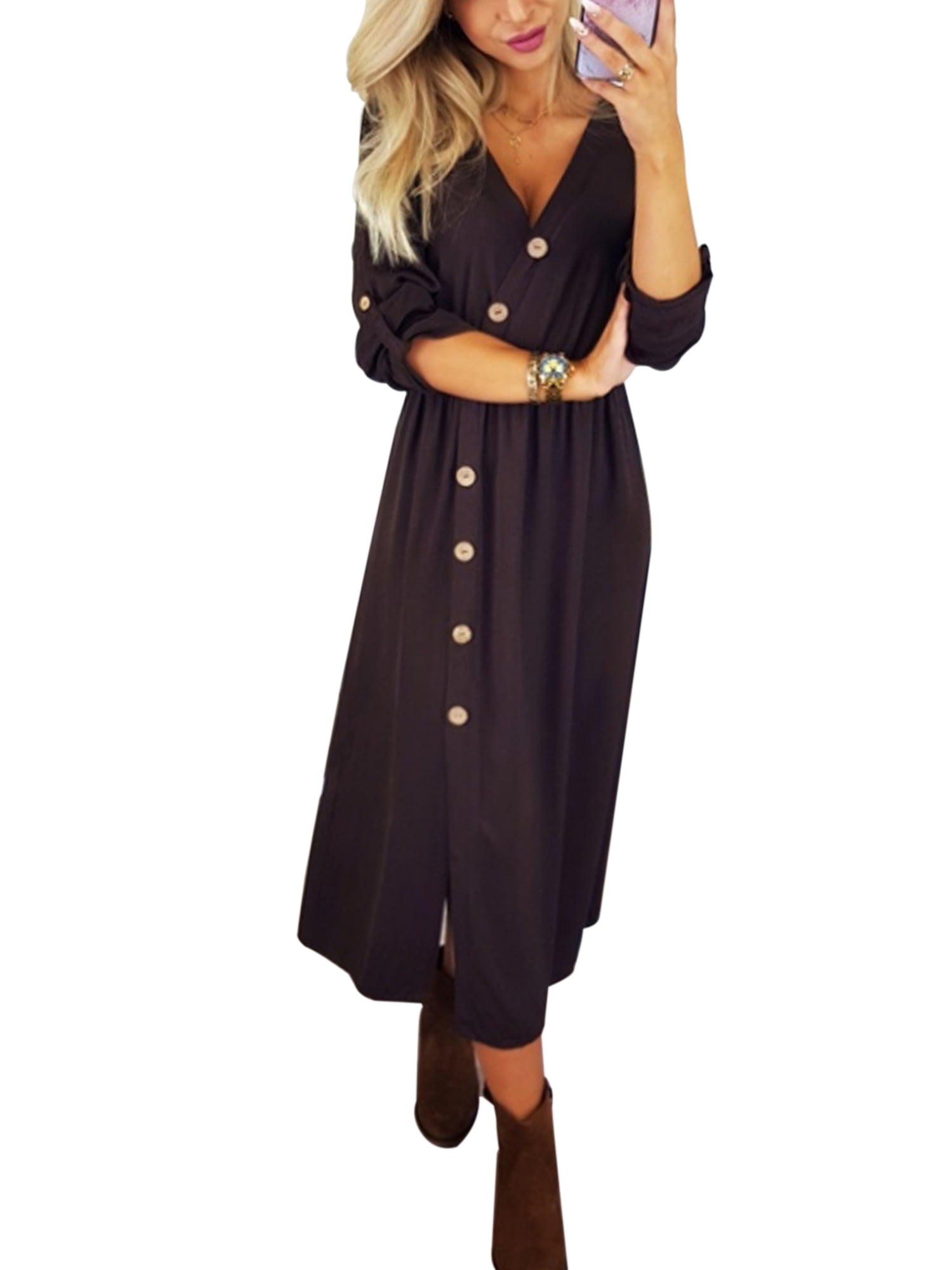 SELX Men Button Down Baggy Long Sleeve Solid Beach Shirt