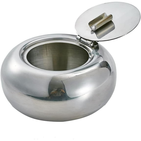 Stainless Steel Windproof Ashtrays with Lid for Cigarettes Cigar Smokers, Modern Outdoor Ash Holder Tabletop Ashtray for Car Desk Home office Decoration (Silver)