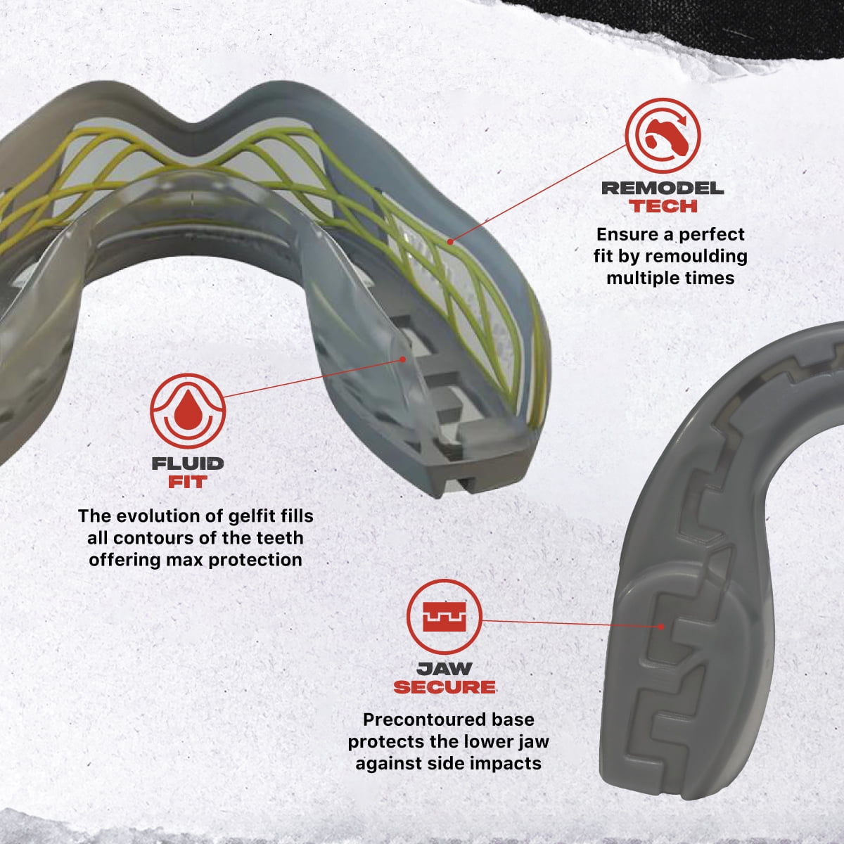 SAFEJAWZ Sports Mouth Guard with Case, Triple Layer Adults Premium Mouthguard (Adults 12+ Years, Nitro Gray)