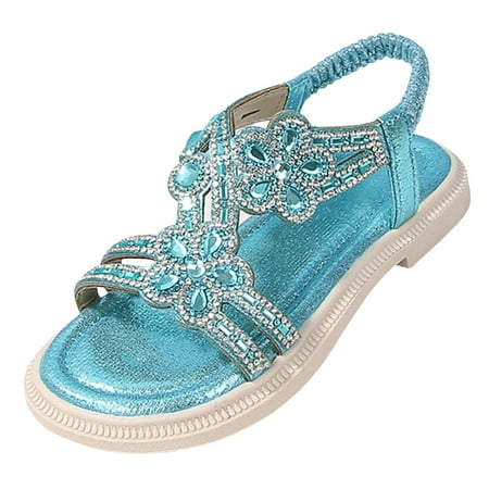 eczipvz Little Girl Sandals Size 12 Toddler Girls Pearl Sequins Sandals Formal Dress Open Toe Fancy Wide Shoes Kids Baby Elegant Flat Non Slip Fancy Shoes(Sky Blue 2)