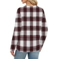 thumbnail image 4 of Nokdvo Women’s Sweatshirt Lightweight Plaid Crew Neck Pullover Long Sleeve Casual Loose Fit Basic Tees,Hot Pink XL, 4 of 5