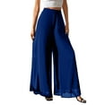 thumbnail image 2 of Women's Straight Pants Fashion Casual Pants, Chiffon Wide Leg Pants Loose Long Trousers for Women, Flowy Dress Pants, Office Casual Wear,Blue,S, 2 of 6