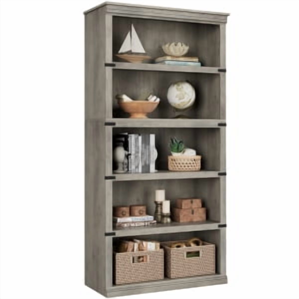Acekid 5 Tier Book Shelf - Farmhouse Book Case, 67.4" Tall Storage Shelf, Wooden Bookshelves for Living Room & Home Office, 31.5" W x 12.8" D, Grey
