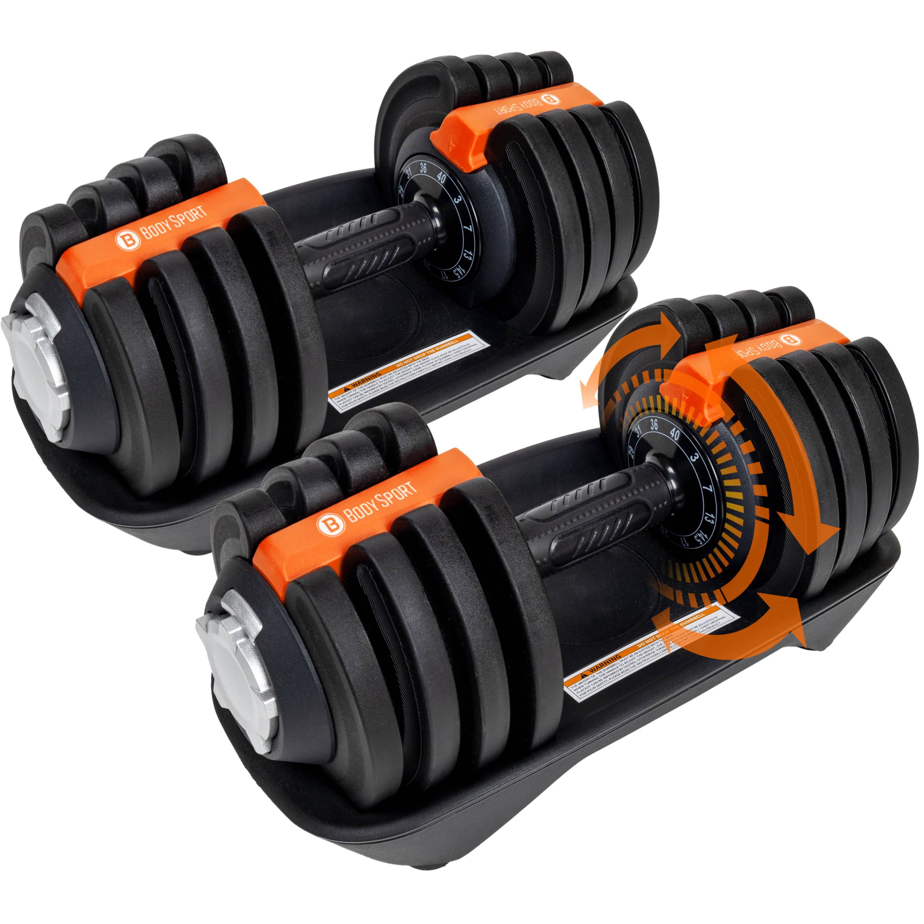 Body Sport Adjustable Dumbbells Set — 3 to 40 Lbs., 12 Weight Settings, Locking Safety Mechanism, Space-Saving Design for Home Gym