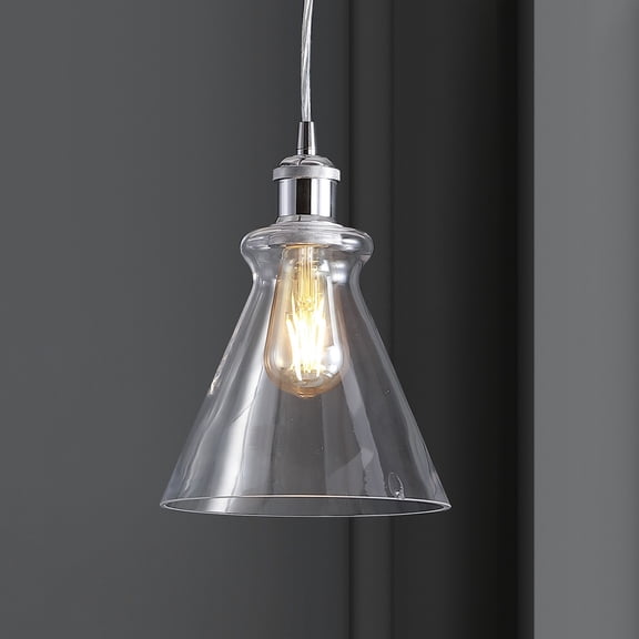 JONATHAN Y Goldwater 7.5" Adjustable Drop Metal/Glass LED Pendant, Chrome