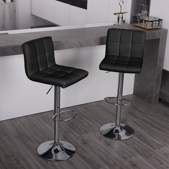 Leopard by Leader Accessories Modern PU Leather Adjustable Swivel Bar Stools,Set of Two,Black