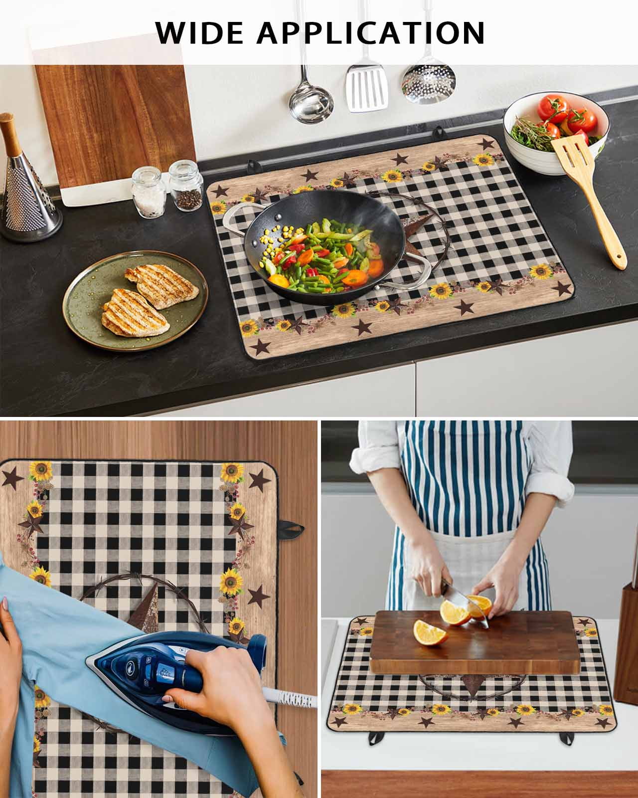 nqOlkjepod Large Induction Cooktop Protector Mat 24"x21", Farmhouse Vintage Stove Top Covers for Electric Stove, Western Country Star Brown Plaid Stove Burner Cover Mats, Glass Top Stove Cover