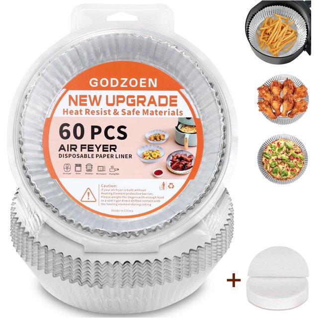 Doublures en Papier D\'aluminium pour Friteuse à Air Chaud - 60 Pcs Feuilles de Papier Jetables Antiadhésives pour Cuisson, Friture, Grillade, Rôtissage, Micro-Ondes - Résistantes à l'Huile et à l'Eau, Qualité Alimentaire