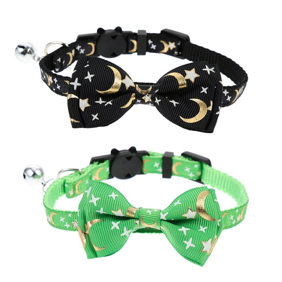 Shisuyan Adjustable Cat Collar Black Polyester 2Set 11.8X1.6X0.4In