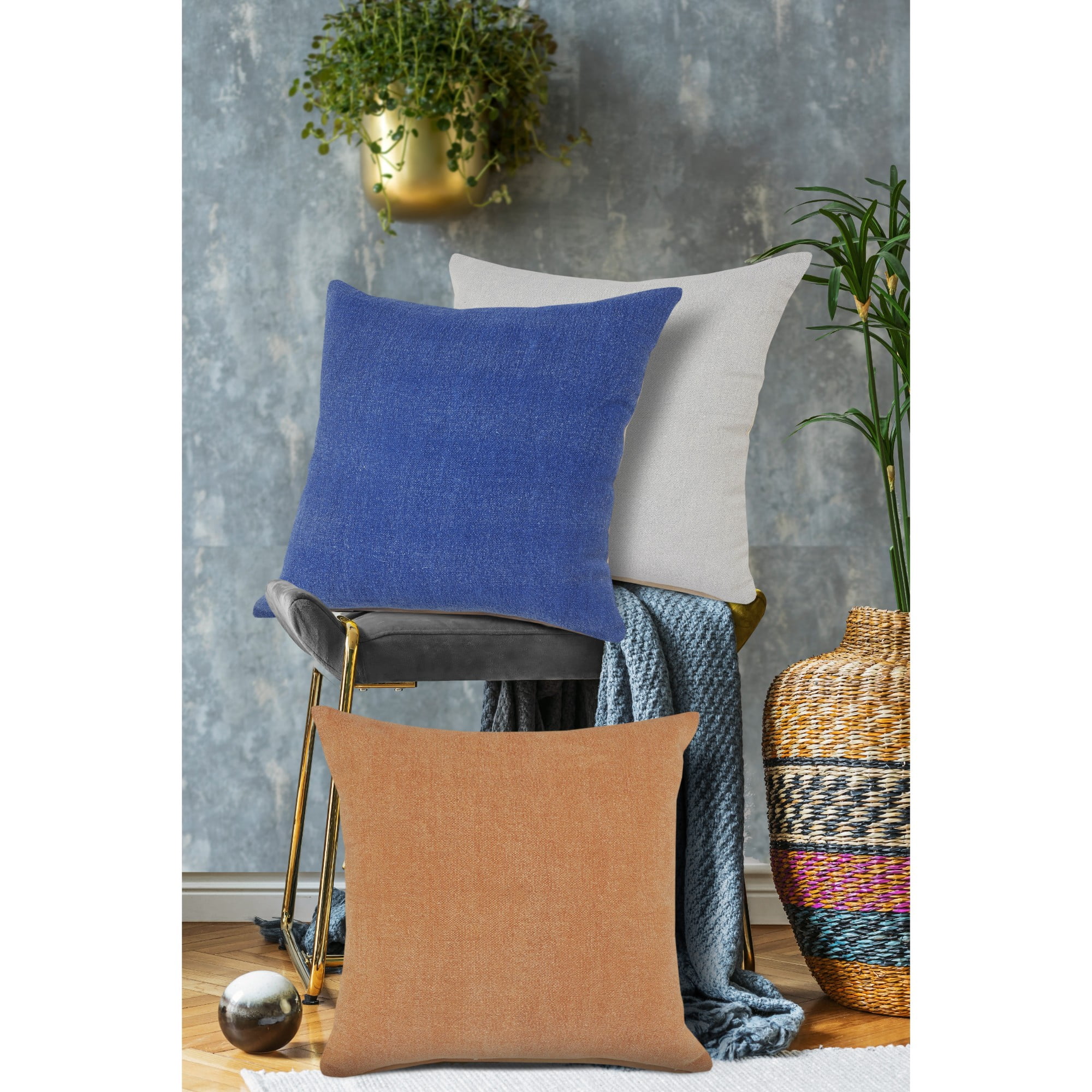 Laddha Home Designs Loomed Solid Cotton Throw Pillow - Blue - Set of 2