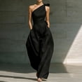 thumbnail image 2 of JULMCOMO Jumpsuits for Women One Shoulder Bow Tie Waist Vacation Summer Rompers Wide Leg Baggy Dressy Jumpsuit with Pockets Black XL, 2 of 7