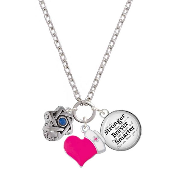 Delight Jewelry Silvertone Star of David with Blue Crystal Spinner - Hot Pink Heart Nurse Strong Zoe Necklace