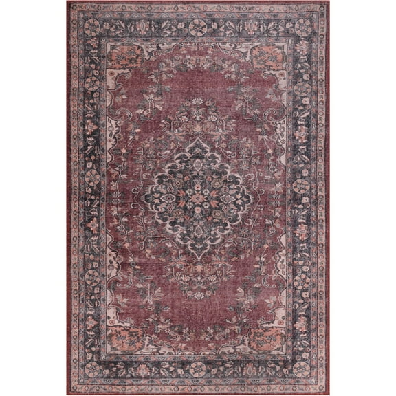 Carlisle Burgundy Oriental Polyester Digital Print Decorative Area Rug