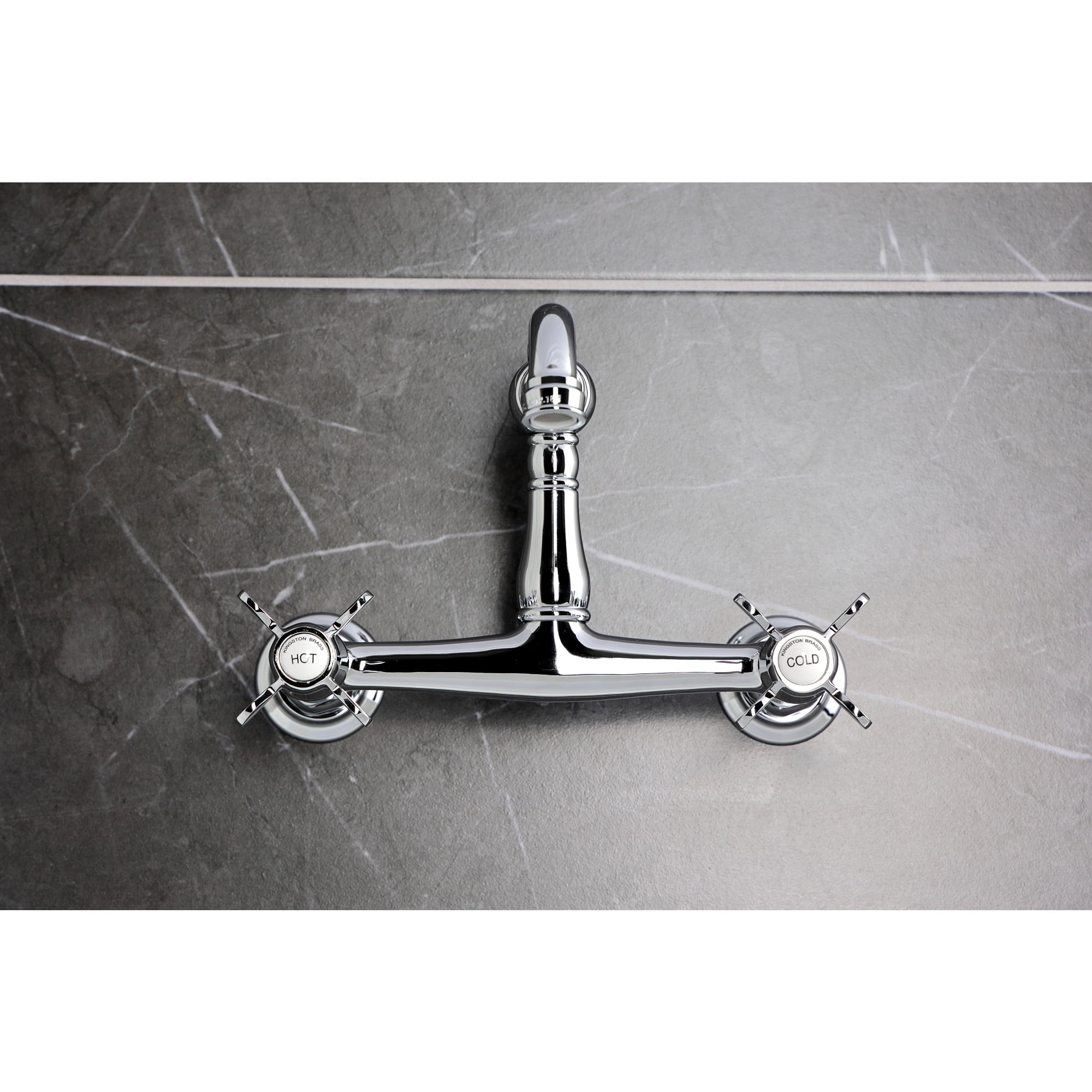 Kingston Brass KS3251BEX Vintage Double-Handle Wall-Mount Bridge Kitchen Faucet, Polished Chrome