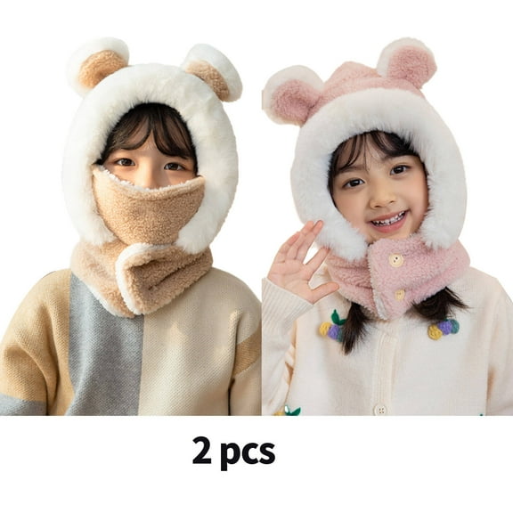 TELOLY 2 Pcs Toddler Hat,Kids’ Winter Baby Hats,Snug Fit Newborn Hats,Blue,Khaki
