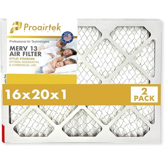 ProAirTek AF16201M13SWH 16x20x1 Air Filter 2-Pack, MERV 13 – High Efficiency Home Air Filter for Clean, Crisp Air