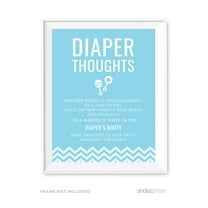 Diaper Thoughts Baby Blue Chevron Baby Shower Fun Activities, Party Sign