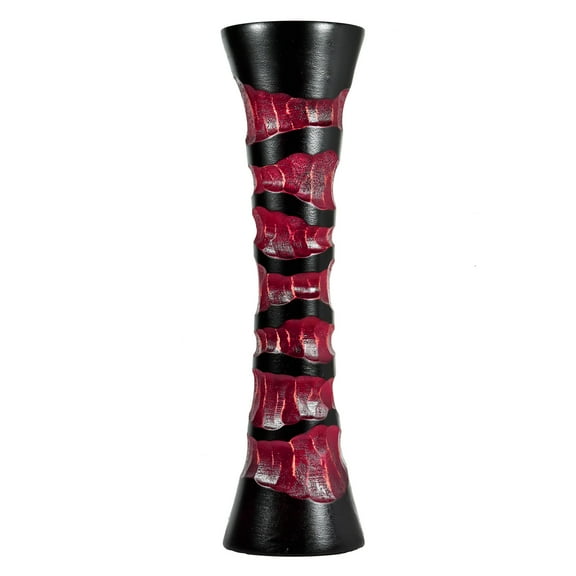 Hand Carved Spiral Etched Tall Slim Wooden Dry Vase