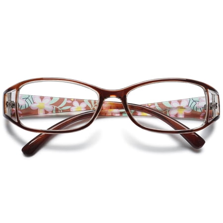 MAGIMODAC Women Reading Glasses Cateye Floral Fashion Plastic Eyeglasses Eyewear Readers (1 Pcs Brown Reading Glasses, +6.0)