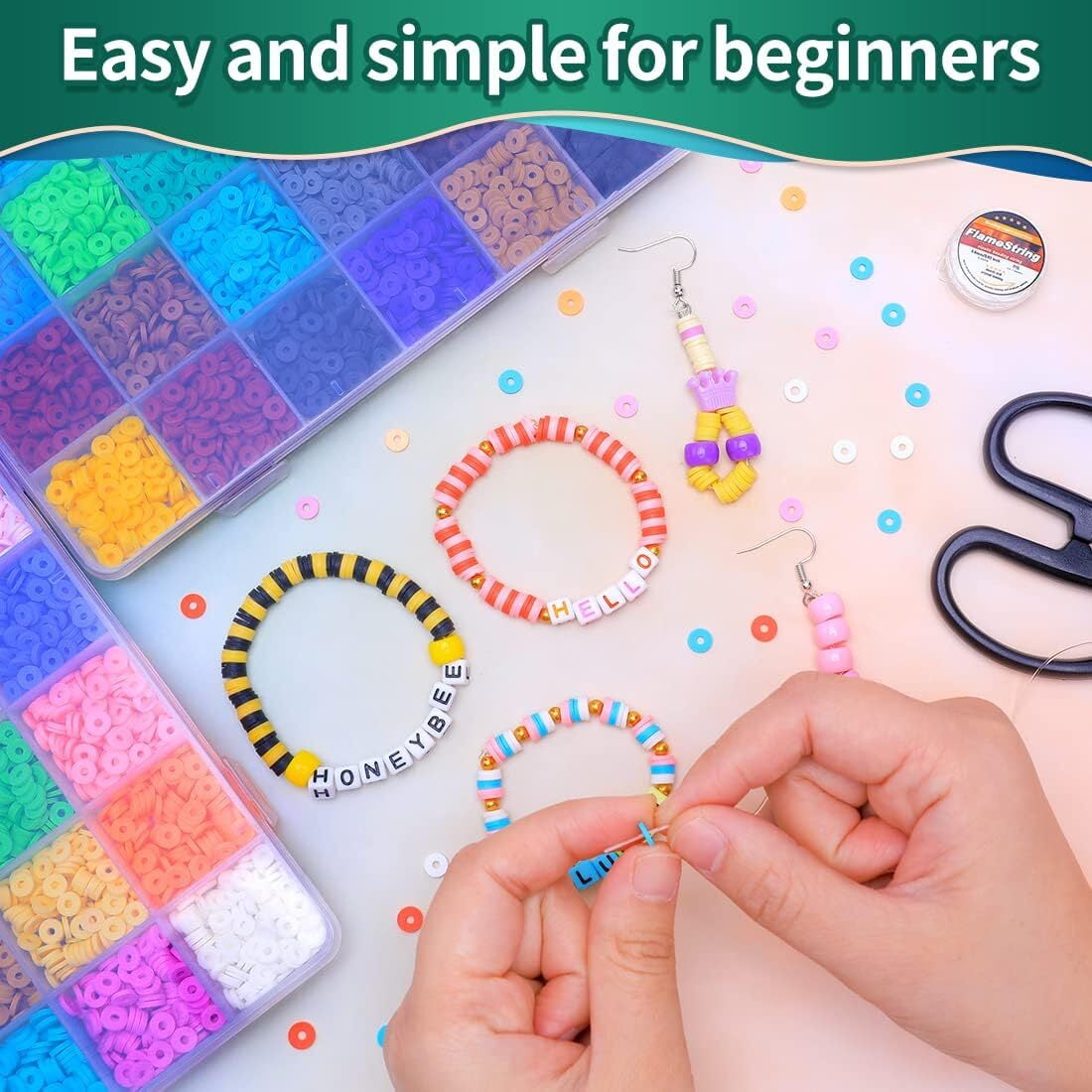 6000 Pcs Clay Beads Bracelet Making Kit, Round Letter Beads with Charm and Elastic Strings, Friendship Bracelets Holiday Gifts for Girls Adults