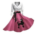 thumbnail image 1 of Robes pour Femmes 1950 Caniche Manches Courtes Col en V Mode Longues Longueurs Grande Taille Robe Rose Vif TTG, 1 of 4