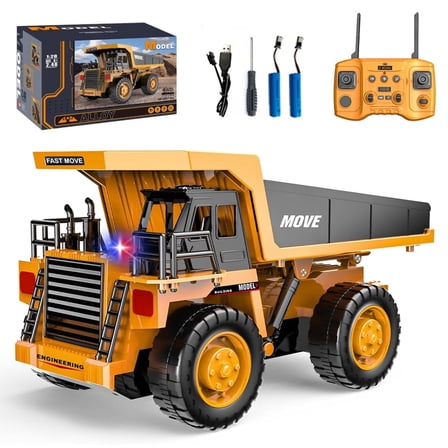 Remote Control Dump Truck Toys,13 Channel 4WD RC Construction Toy Vehicles with Sounds & Lights, 2 Batteries,Christmas Birthday Gifts for Boys Kids Ages 3 