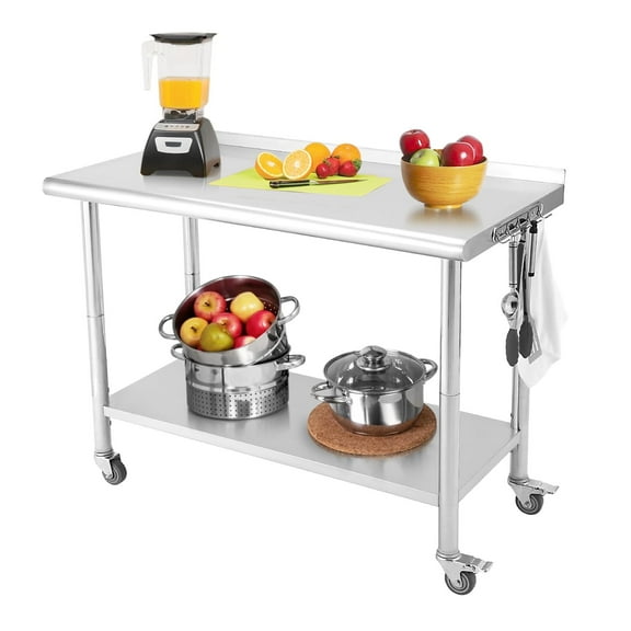 Danolapsi Stainless Steel Prep Table 36" x 24",NSF Commercial Heavy Duty Kitchen Prep Table with Backsplash,Adjustable Undershelf,5 Hooks and Wheels,Workbench Workstation for Restaurant,Home and Hotel