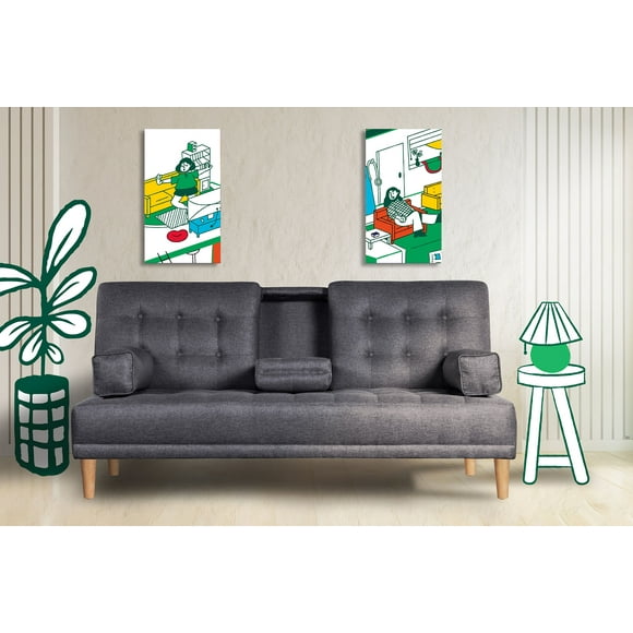 Sofá Cama Makora Queen con Memory Foam Color Oxford Lino Respaldo Reclinable de 3 Posiciones