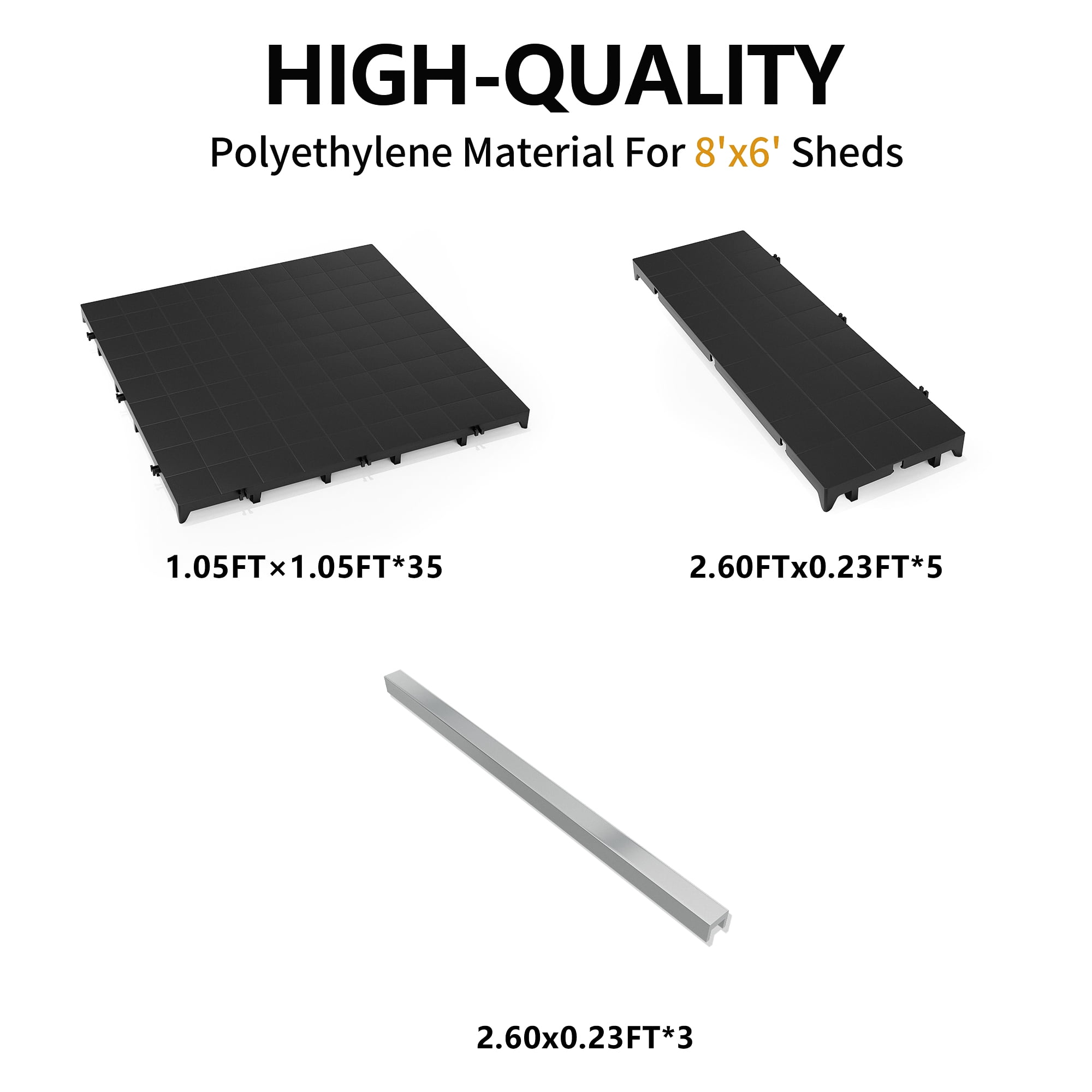 ASJMR Plastic PVC Floor Tiles, 6"x8" Waterproof Outdoor Floating Floor, Damp-Proofing Interlocking Tiles for Outdoor Sheds, Patio, Backyard, Black