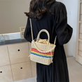thumbnail image 4 of Bolso Hombro Paja para Mujer Con Bolso Arcoíris Perlas Bolso Ocio Femenino (blanco), 4 of 9