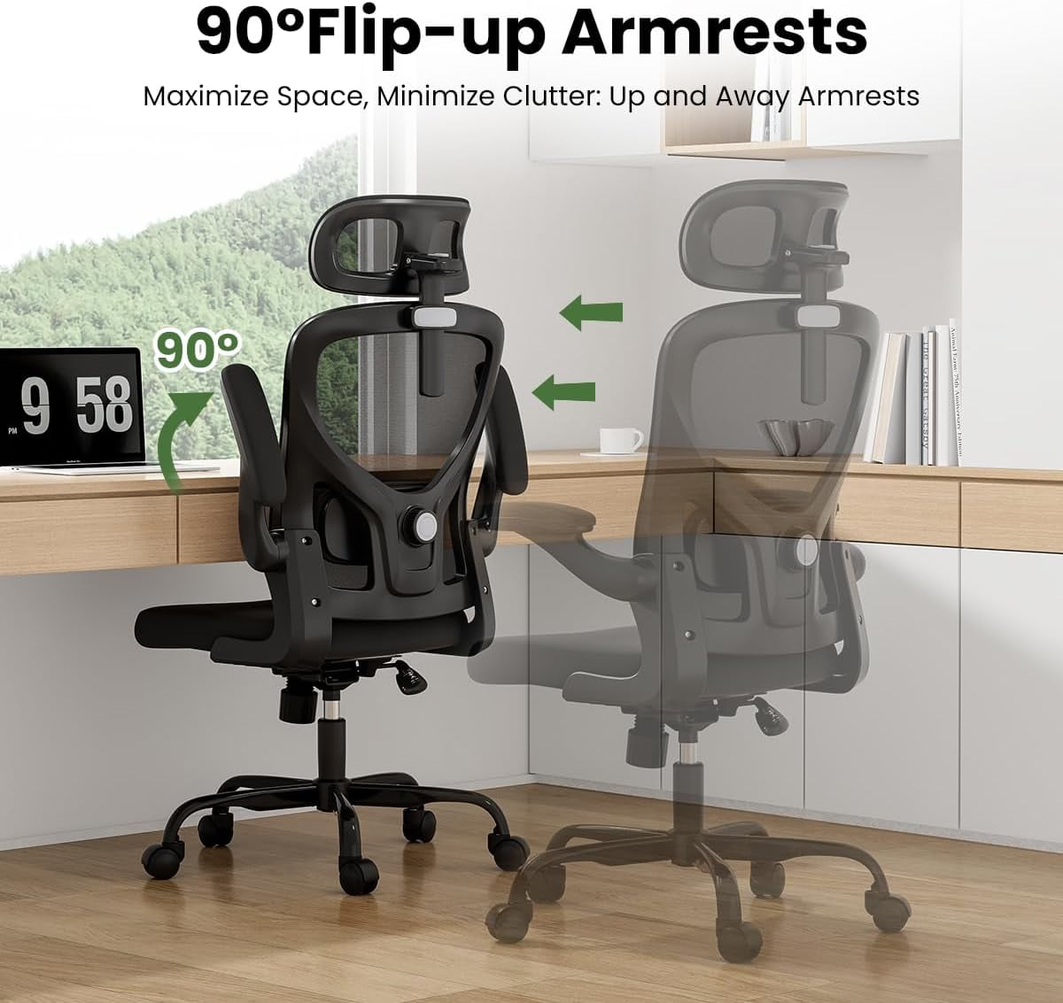 Farini Ergonomic Office Chair,Home Office Desk Chair with Adjustable Lumbar Support and Armrests,Comfy Computer Desk Chair with Headrest,for Home and Office, Black & Black