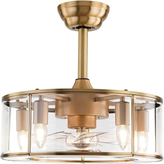 Caged Ceiling Fan with Lights Remote Control, 18 Inch Rustic Farmhouse Ceiling Fan with Light, Industrial Reversible 5-Light Ceiling Fan Light Kit for Kitchen Island Dining Room Living Room