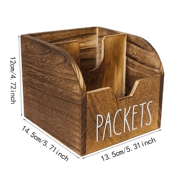 Small Brown Vintage Wood Storage Basket with Compartments & Clear Window - Multi-Purpose Rustic Shelf Organizer Suitable for Spices, Utensils, Pantry, Kitchen Countertop, Open-Top Lid for Access, Woo