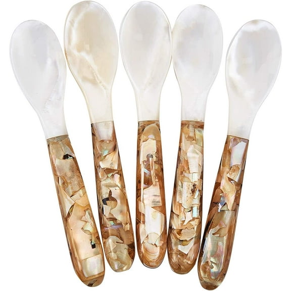 ABPETE Set of 5 Pink Mother of Pearl MOP Caviar Spoons for Caviar, Egg, Icecream, Coffee Serving (Pink, 12.5x2.5cm)