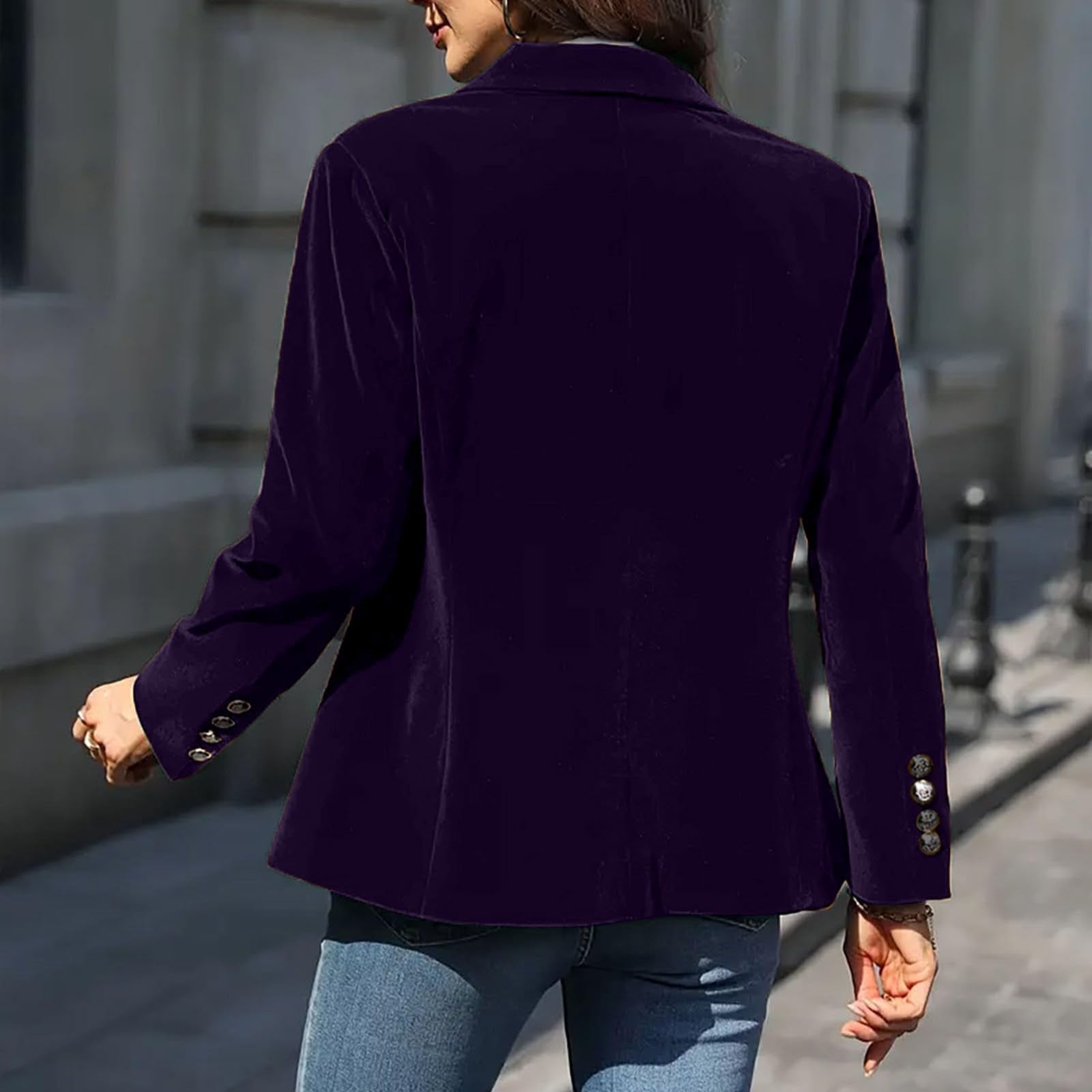 Womens Velvet Blazer Jacket - Long Sleeve V Neck Coat Notched Lapel Vintage Office Button Front Velour Blazer