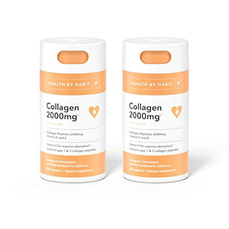 Health By Habit Collagen Supplement 2 Pack (120 Capsules) - Vitamin C & Vitamin E, 2000mg, Collagen Peptides, Superior Absorption, Support Your Skin, Non-GMO, Sugar Free (2 Pack)