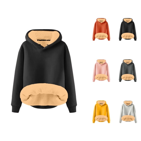 Essentials Hoodies for Women 2025 Fall Winter Thickened Lined Plain Hoodie Hooded Sweatshirt Women Pullover