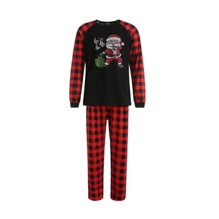 

Pybcvrrd Christmas Family Pajamas Set Santa Plaid Print Long Sleeve O-neck Pullover Trousers Romper
