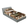 thumbnail image 2 of Ambesonne Rustic Fitted Sheet & Pillow Sham Set, Farmhouse Grizzly Bear Bath, Twin, Chocolate Rose Green, 2 of 2