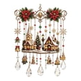 thumbnail image 2 of Santa Sleigh Christmas Window Hanging with Crystal Pendants - Festive Holiday Decor with Poinsettia, Reindeer & Miniature Village, 2 of 6