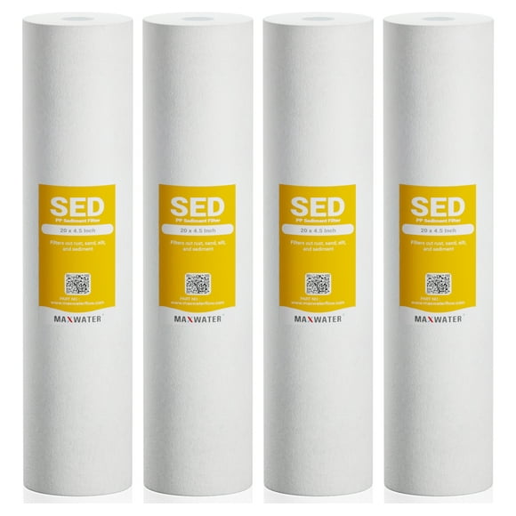 Max Water 20 inch x 4.5 inch, 1 Micron Replacement Sediment Water Filter Cartridge (Pack of 4)