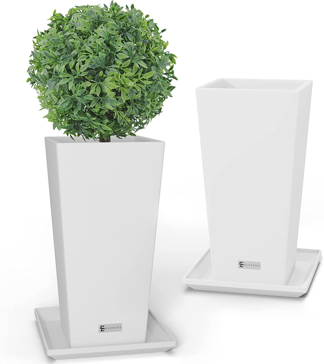 Set of 2 Tall Outdoor Planters 24 Inch, Large Planters for Indoor Outdoor Plants, Tapered Square