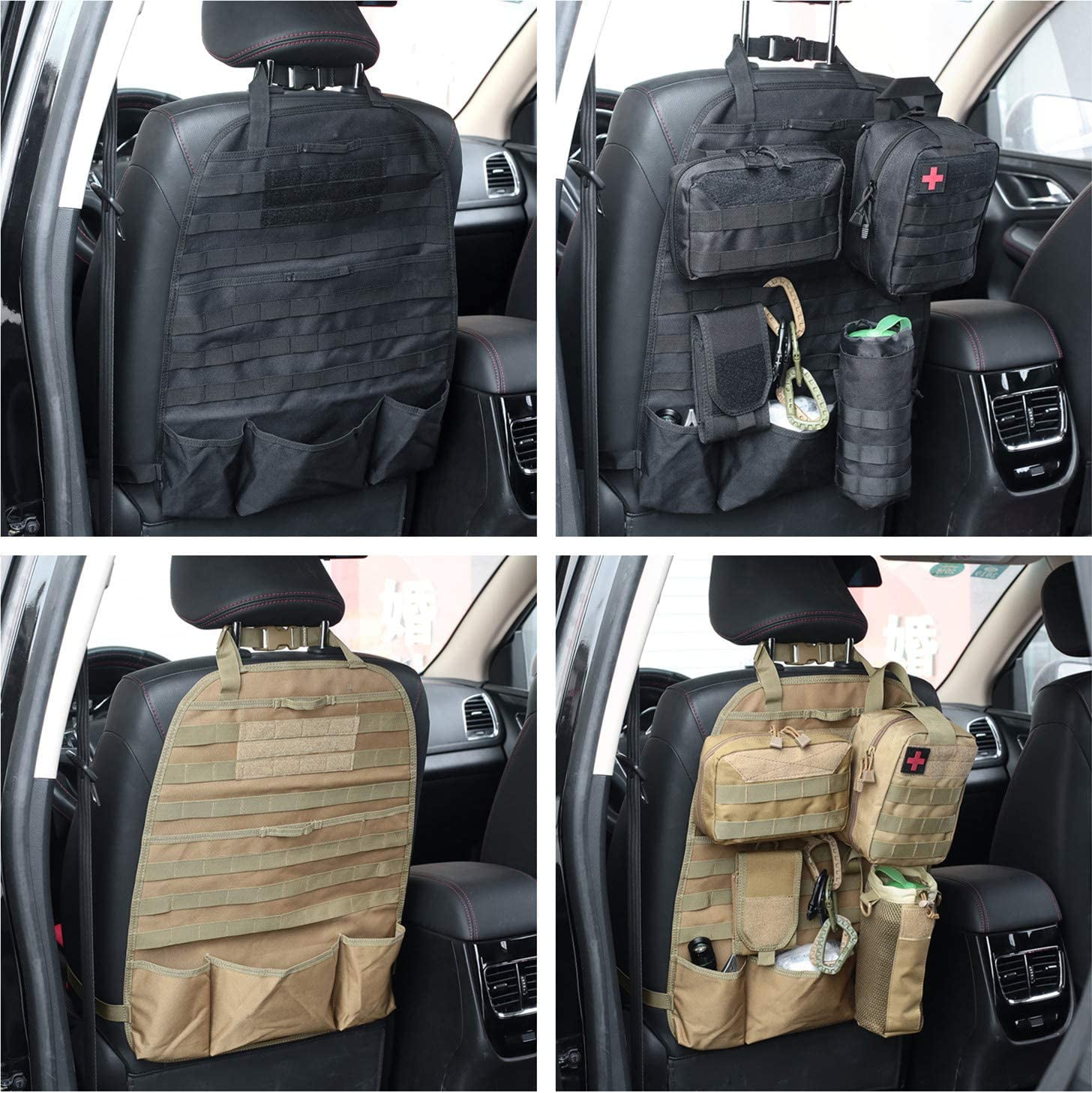 Upgraded Tactical Molle Vehicle Panel Universal Fit Car Seat Cover Protector with Extra USA Flag Patch 2 Pack-Black Tacticool Car Seat Back Organizer 