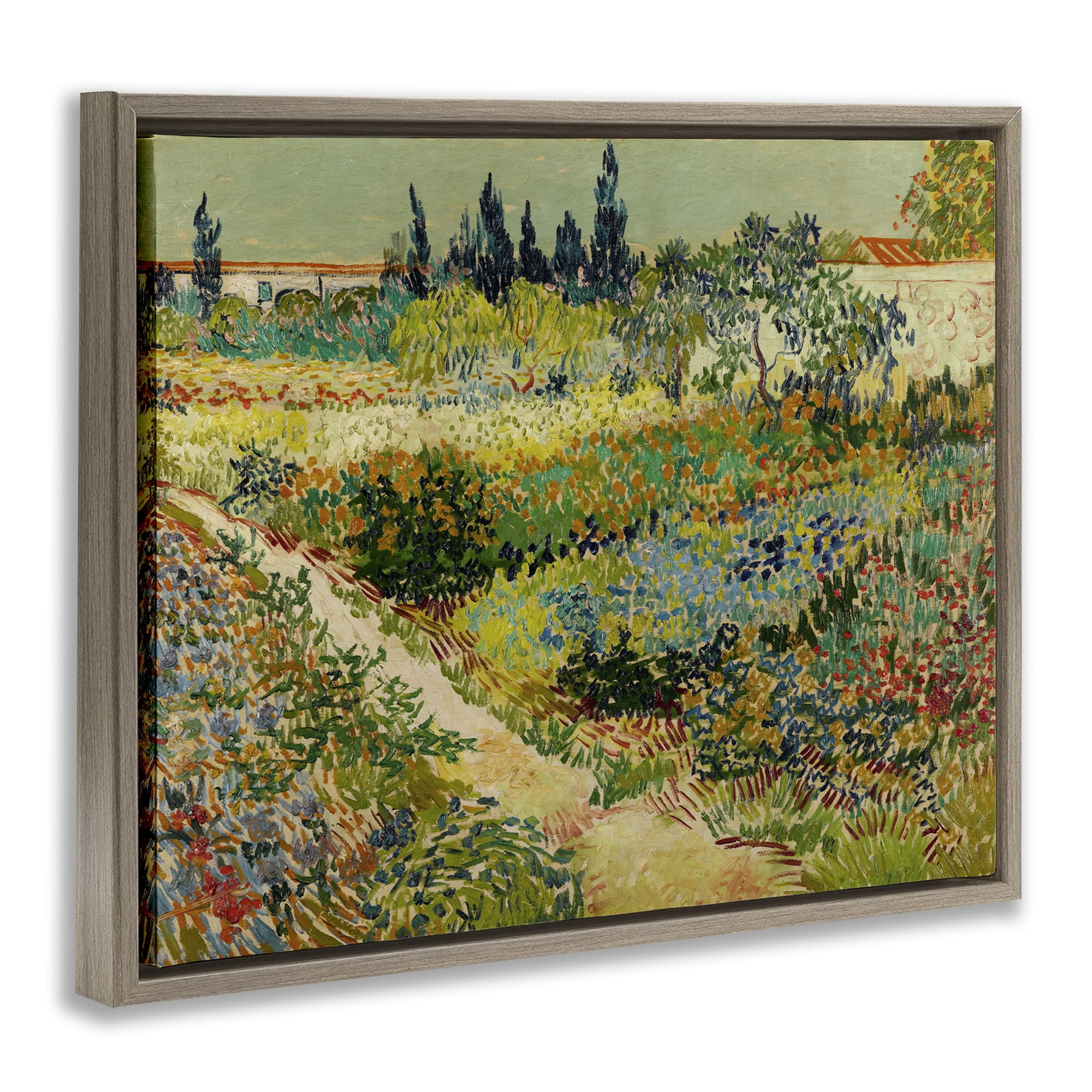 Stupell Industries Van Gogh Garden at Arles Landscape & Nature Painting Brown Floater Framed Canvas Art Print Wall Art, 31 x 25