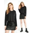 thumbnail image 2 of SSLR Oversized T-Shirts for Women Long Sleeve Crop Tops Henry Neck Waffle Ribbed Top, 2 of 8