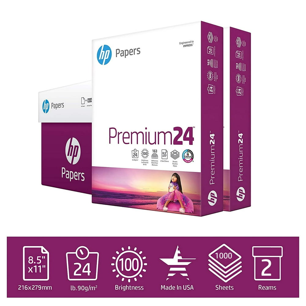 HP Printer Paper, Premium 24 lb., 8.5" x 11", 2 Ream, 1000 Sheets
